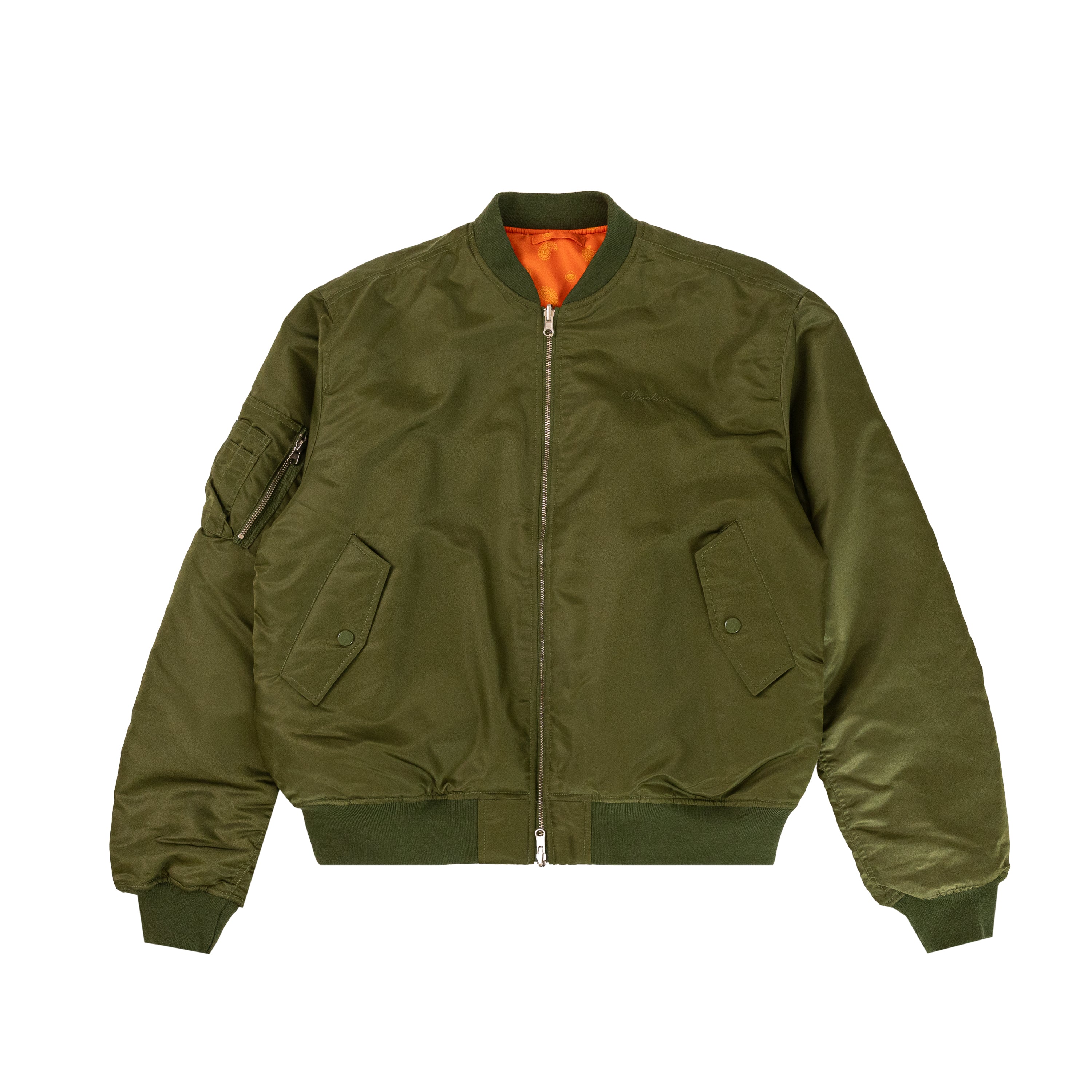 Green bomber jacket hot sale with orange inside